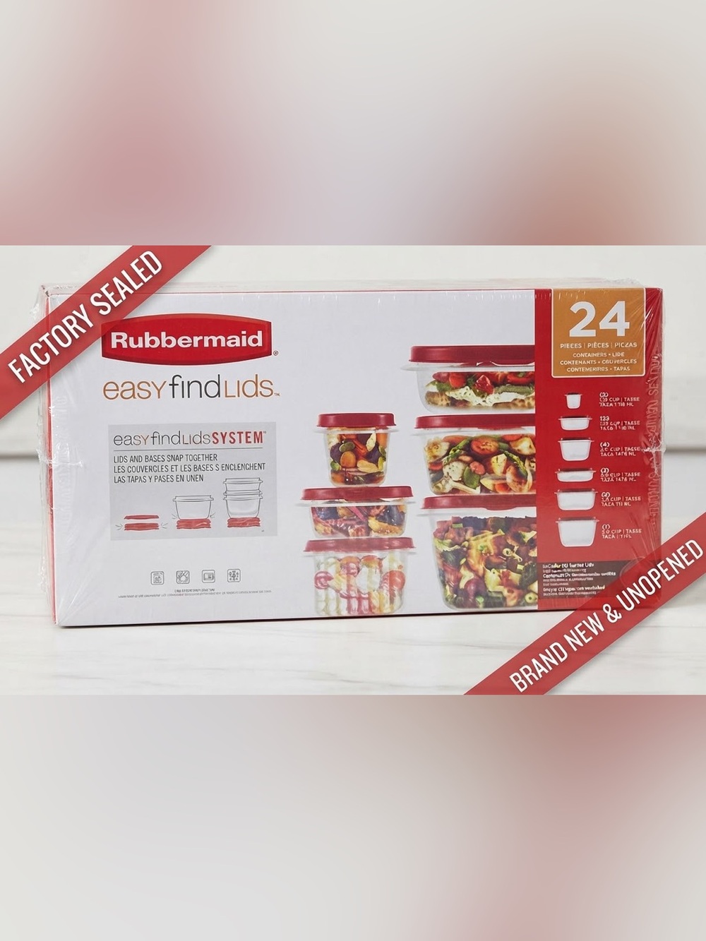 Brand NEW! Rubbermaid Easy Find Lids 24-Piece Food Storage Set - Red Lids New